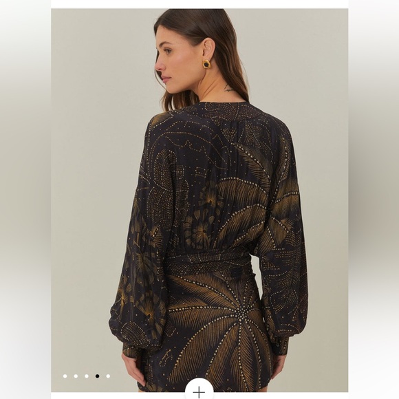 Farm Rio -Black and Gold Patterned Mini Dress - Picture 2 of 4